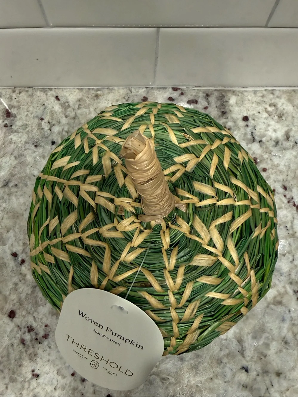 Threshold Fall Decor: Medium Handcrafted Green Woven Decorative Pumpkin NWT